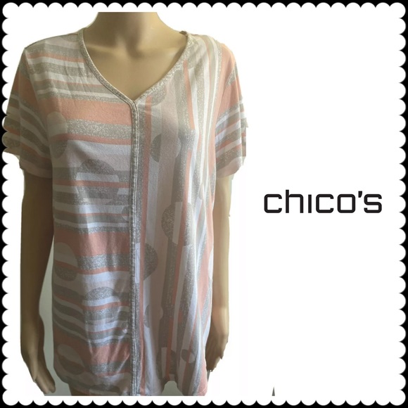 Chico's Tops - Chicos Sz 2/ Large Pink White Geometric Top